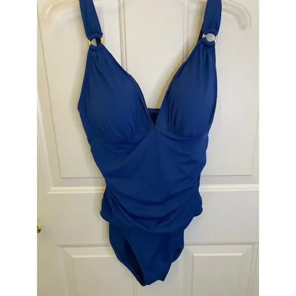 Bleu Rod Beattie Ring Me Up Over-The-Shoulder One-Piece Navy 10 Swimsuit NWTs - Picture 3 of 10